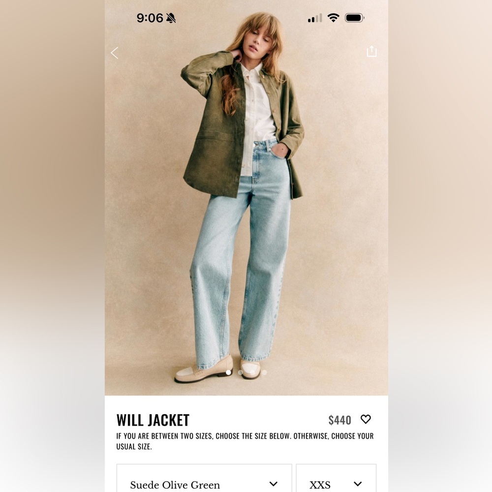 Sezane Will Jacket - Olive Suede